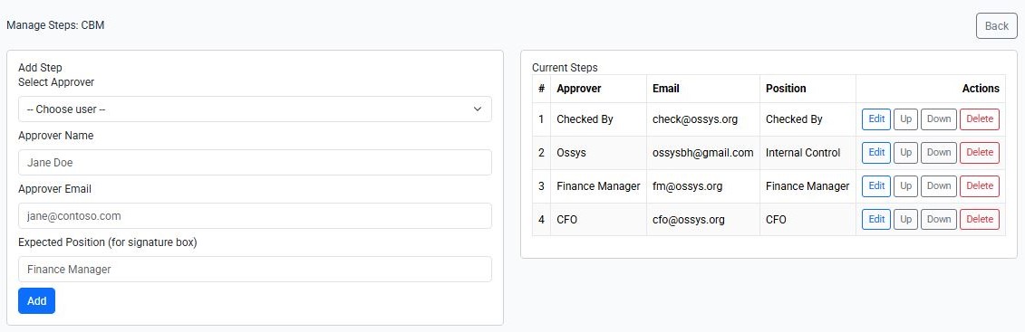 Multi-step approval workflow